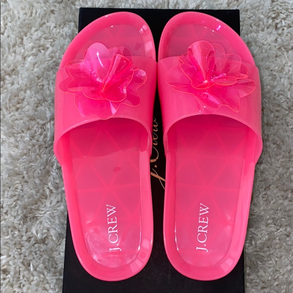 J.Crew Neon Pink Flower Pool Slide Sandals